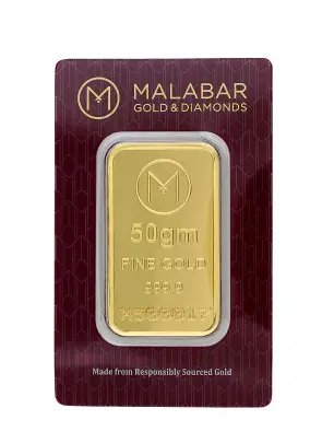 Malabar Gold 24K 999.9 Fineness 50 Gram Pure Gold Bar 